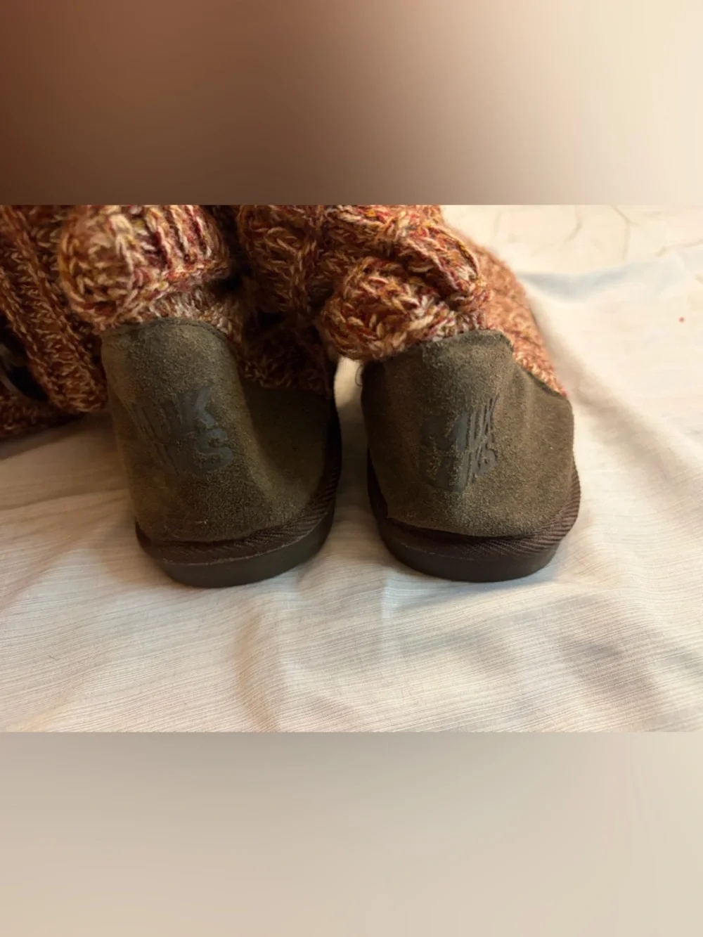 MUK LUKS Miranda Knee High Knit Sweater Slipper Sock Boots red brown Y2K